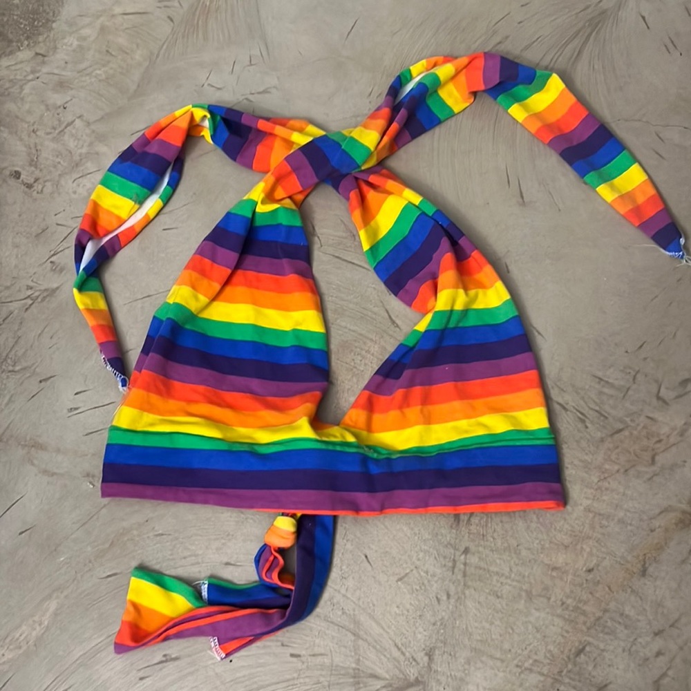 Handmade one of a kind rainbow 🌈 halter crop top PRIDE